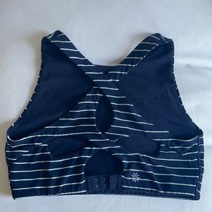 Athleta High Neck Cropped Sports Bra: Navy Blue and White Stripe: Size Small